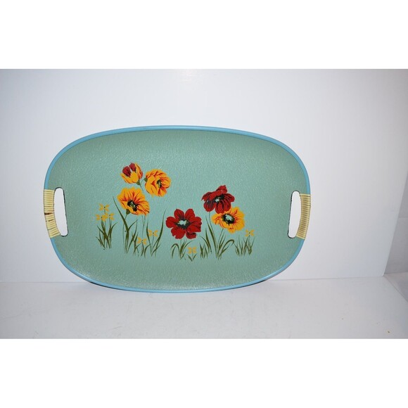 Vtg 1960's MCM Oval Serving Tray Made In Japan by Norleans with Flowers - Picture 2 of 7
